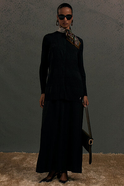 Knitted Dress Cardigan Set Black 