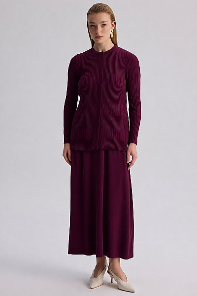 Knitted Dress Cardigan Set Aubergine - MISS DALIDA (1)