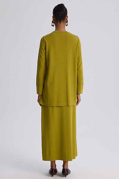  Kendinden Desenli Triko Etek Olive - MISS DALIDA (1)
