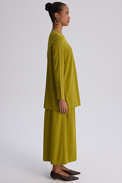  Kendinden Desenli Triko Etek Olive - 3
