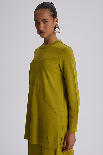  Kendinden Desenli Triko Etek Olive - 6