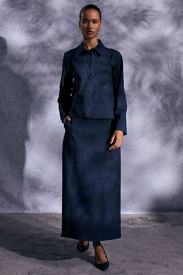 Çan Kesim Denim Etek Lacivert - 8