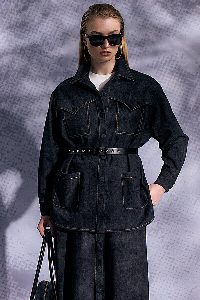Bel Deteylı Düğmeli Denim Etek Siyah - 5