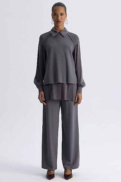 Erkek Yaka Klasik Gömlek Kurşun - 3