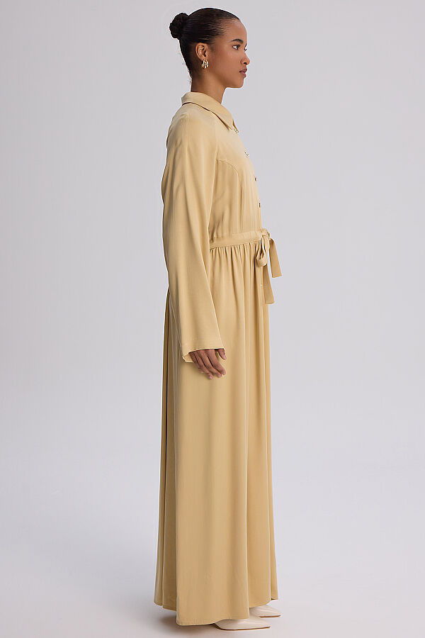 Beli Büzgülü Gömlek Yaka Uzun Elbise Craft - 10
