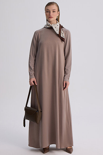 Kolları Triko Uzun Elbise Vizon - 3