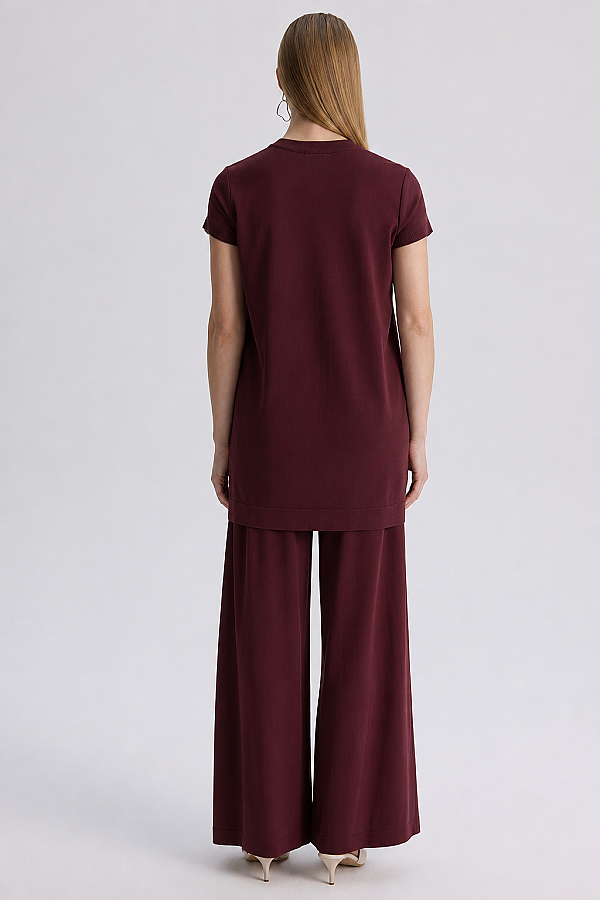  Kısa Kollu Basic Triko Tunik Bordo - 2