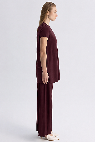  Kısa Kollu Basic Triko Tunik Bordo - 3