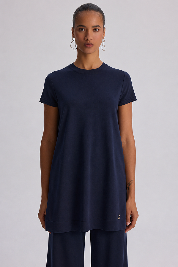  Kısa Kollu Basic Triko Tunik Lacivert - 2