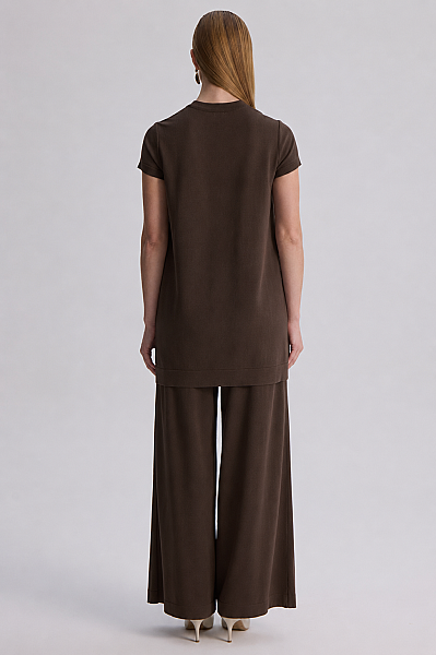  Kısa Kollu Basic Triko Tunik Kahverengi - 3