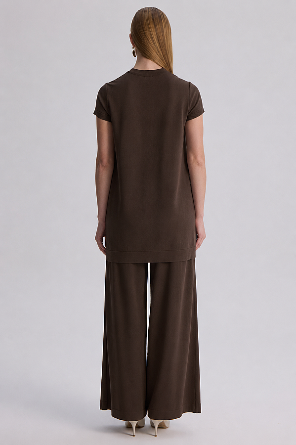  Kısa Kollu Basic Triko Tunik Kahverengi - 3