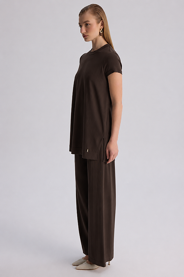  Kısa Kollu Basic Triko Tunik Kahverengi - 2