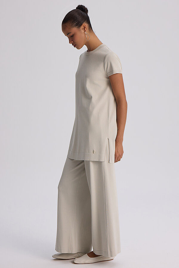  Kısa Kollu Basic Triko Tunik Bej - 3