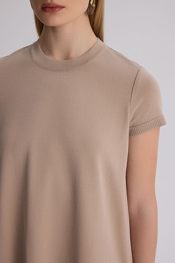  Kısa Kollu Basic Triko Tunik Vizon - 5