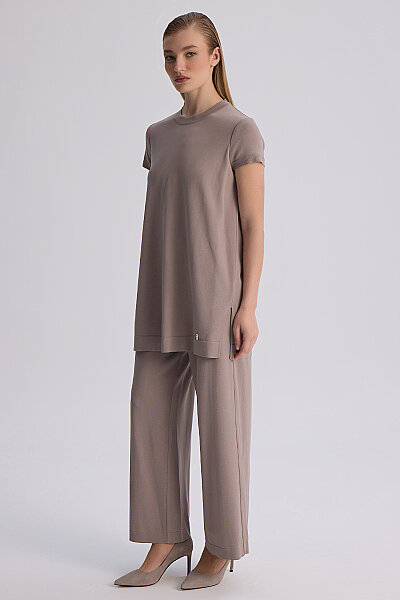  Kısa Kollu Basic Triko Tunik Vizon - 10