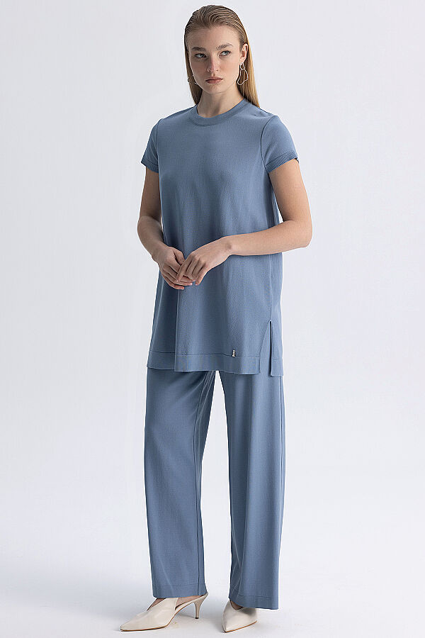  Kısa Kollu Basic Triko Tunik Mavi - 2
