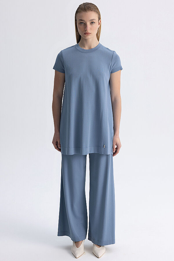  Kısa Kollu Basic Triko Tunik Mavi - 5