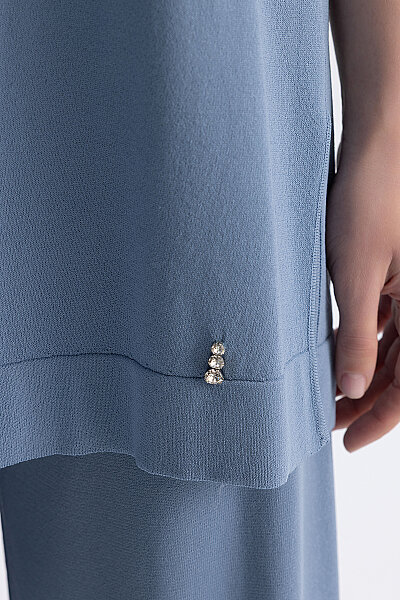  Kısa Kollu Basic Triko Tunik Mavi - 6