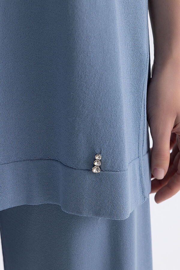  Kısa Kollu Basic Triko Tunik Mavi - 6