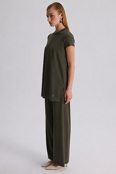  Kısa Kollu Basic Triko Tunik Haki - 2