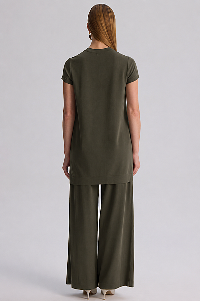  Kısa Kollu Basic Triko Tunik Haki - 3