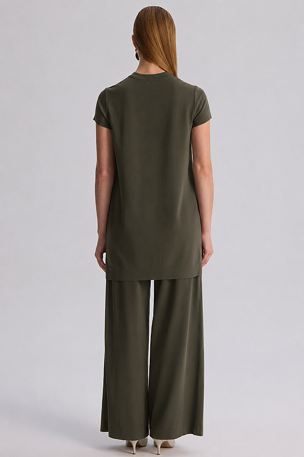  Kısa Kollu Basic Triko Tunik Haki - 3