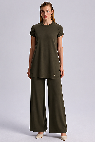  Kısa Kollu Basic Triko Tunik Haki - 4