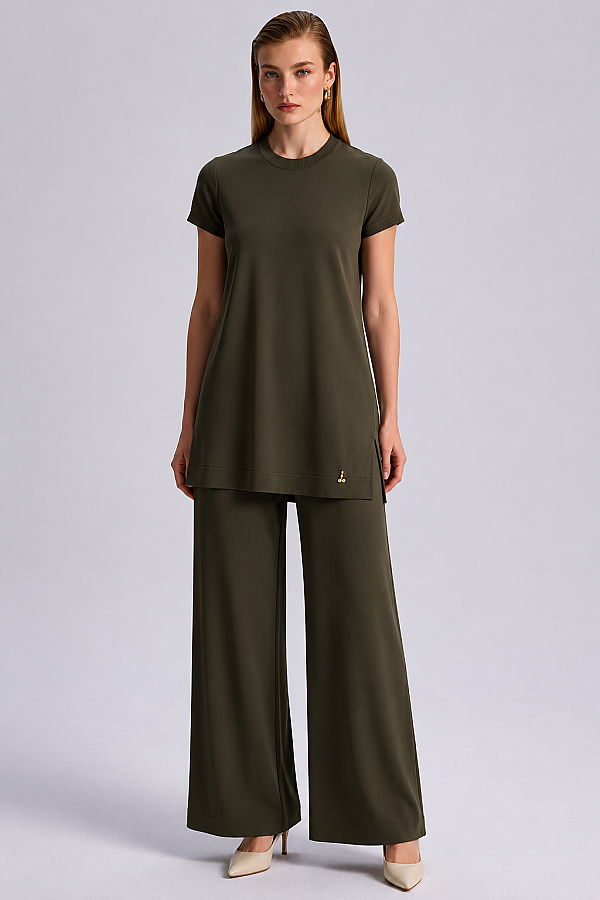  Kısa Kollu Basic Triko Tunik Haki - 4