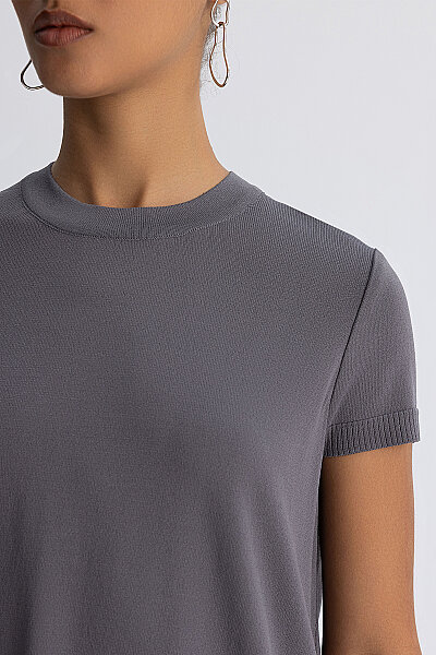  Kısa Kollu Basic Triko Tunik Kurşun - 7