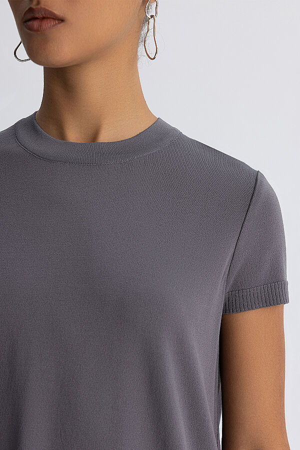  Kısa Kollu Basic Triko Tunik Kurşun - 7