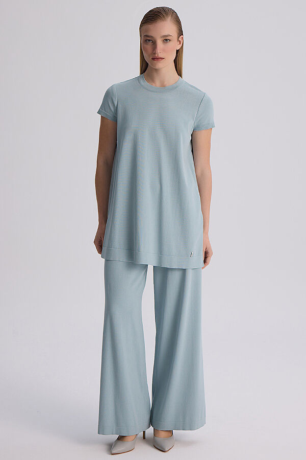  Kısa Kollu Basic Triko Tunik Nil Yeşili - 1