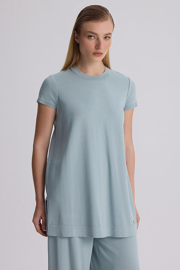 Kısa Kollu Basic Triko Tunik Nil Yeşili - 3