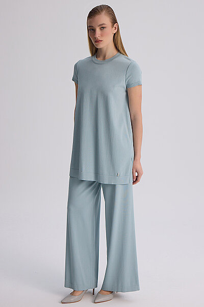  Kısa Kollu Basic Triko Tunik Nil Yeşili - 4