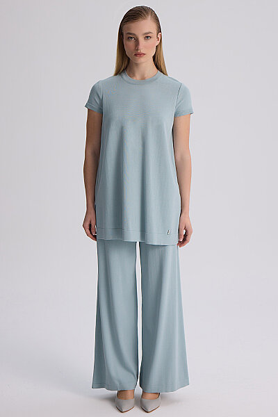  Kısa Kollu Basic Triko Tunik Nil Yeşili - 5
