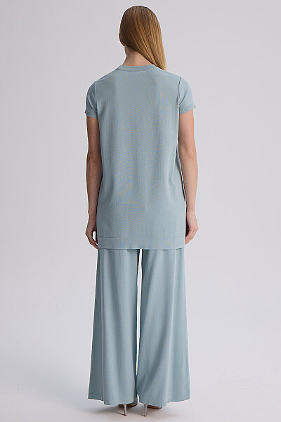  Kısa Kollu Basic Triko Tunik Nil Yeşili - 7