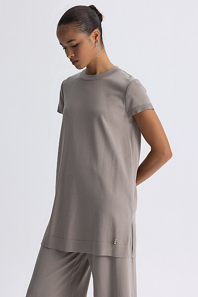  Kısa Kollu Basic Triko Tunik Taş - 5