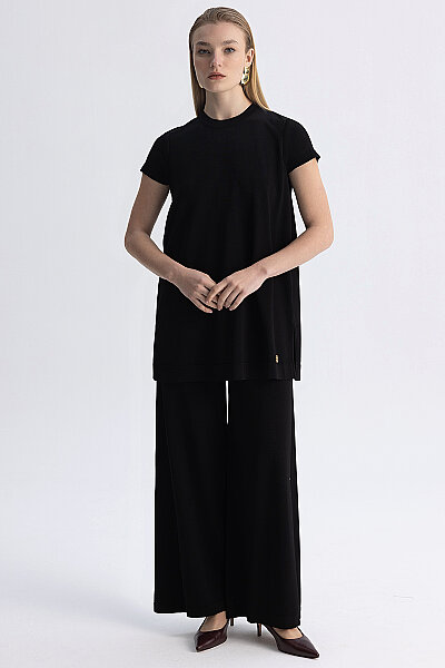  Kısa Kollu Basic Triko Tunik Siyah - 2