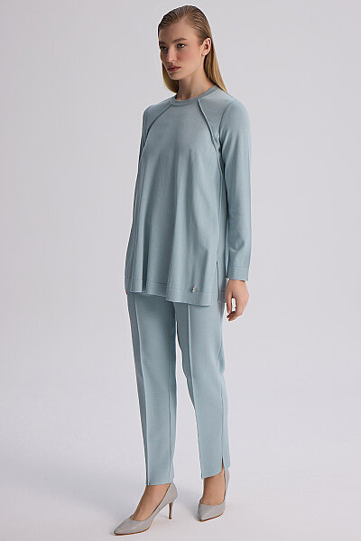 Uzun Kollu Basic Triko Tunik Nil Yeşili - 3