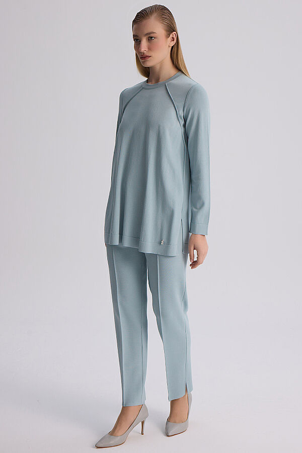 Uzun Kollu Basic Triko Tunik Nil Yeşili - 3