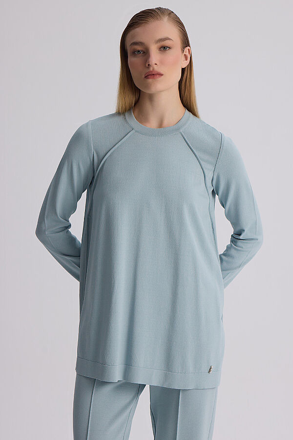 Uzun Kollu Basic Triko Tunik Nil Yeşili - 4