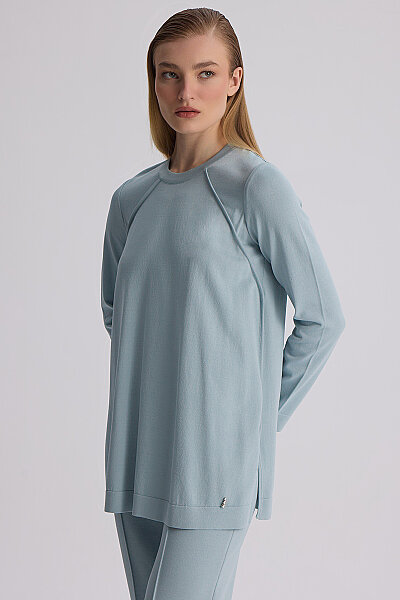 Uzun Kollu Basic Triko Tunik Nil Yeşili - 5