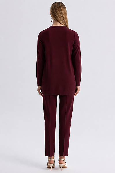 Uzun Kollu Basic Triko Tunik Bordo - 2