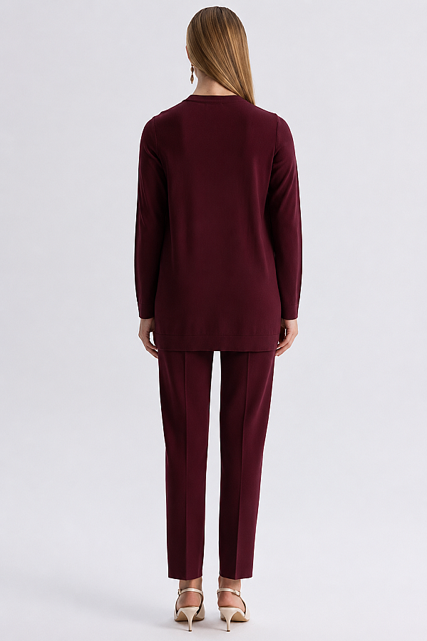 Uzun Kollu Basic Triko Tunik Bordo - 2