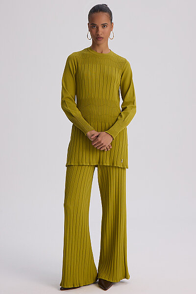 Kalın Fitilli Manşet Detaylı Tunik Olive - MISS DALIDA
