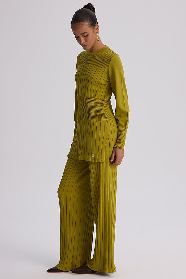Kalın Fitilli Manşet Detaylı Tunik Olive - 3