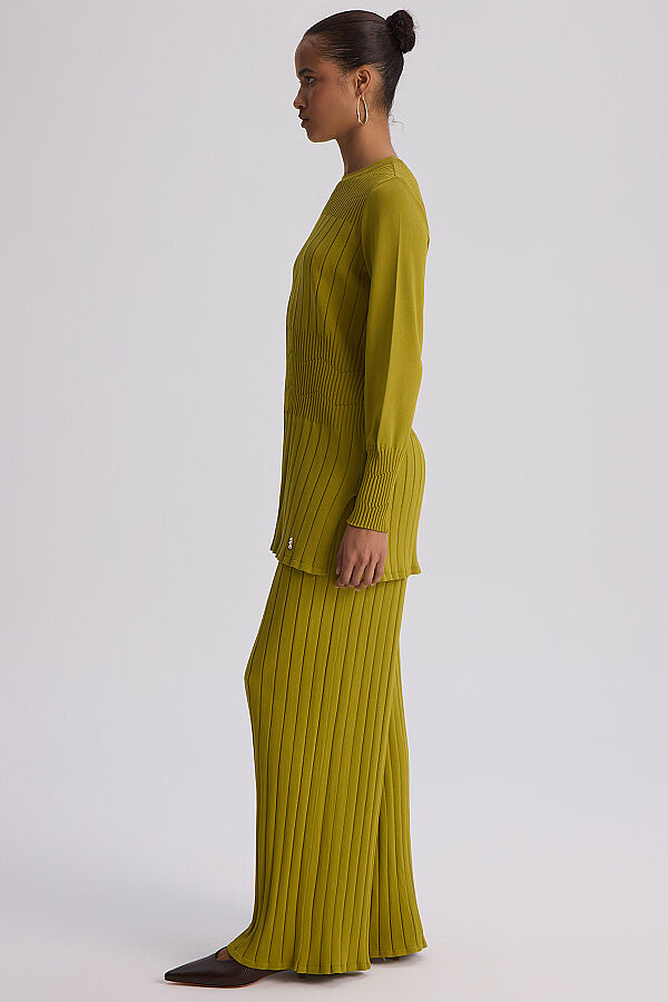 Kalın Fitilli Manşet Detaylı Tunik Olive - 4
