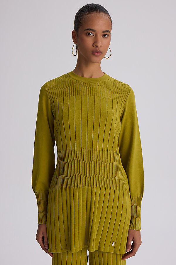 Kalın Fitilli Manşet Detaylı Tunik Olive - 6
