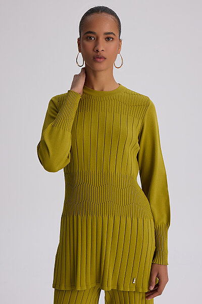 Kalın Fitilli Manşet Detaylı Tunik Olive - 7