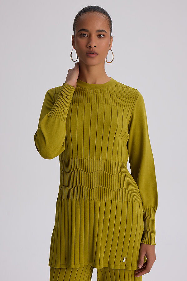 Kalın Fitilli Manşet Detaylı Tunik Olive - 7