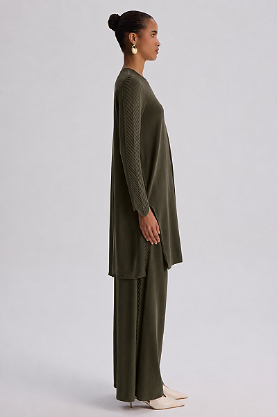 Balıksırtı Detaylı Triko Tunik Haki - 3